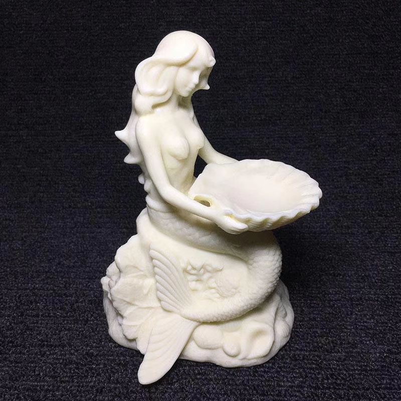 流水摆件 汉白玉美人鱼雕像
